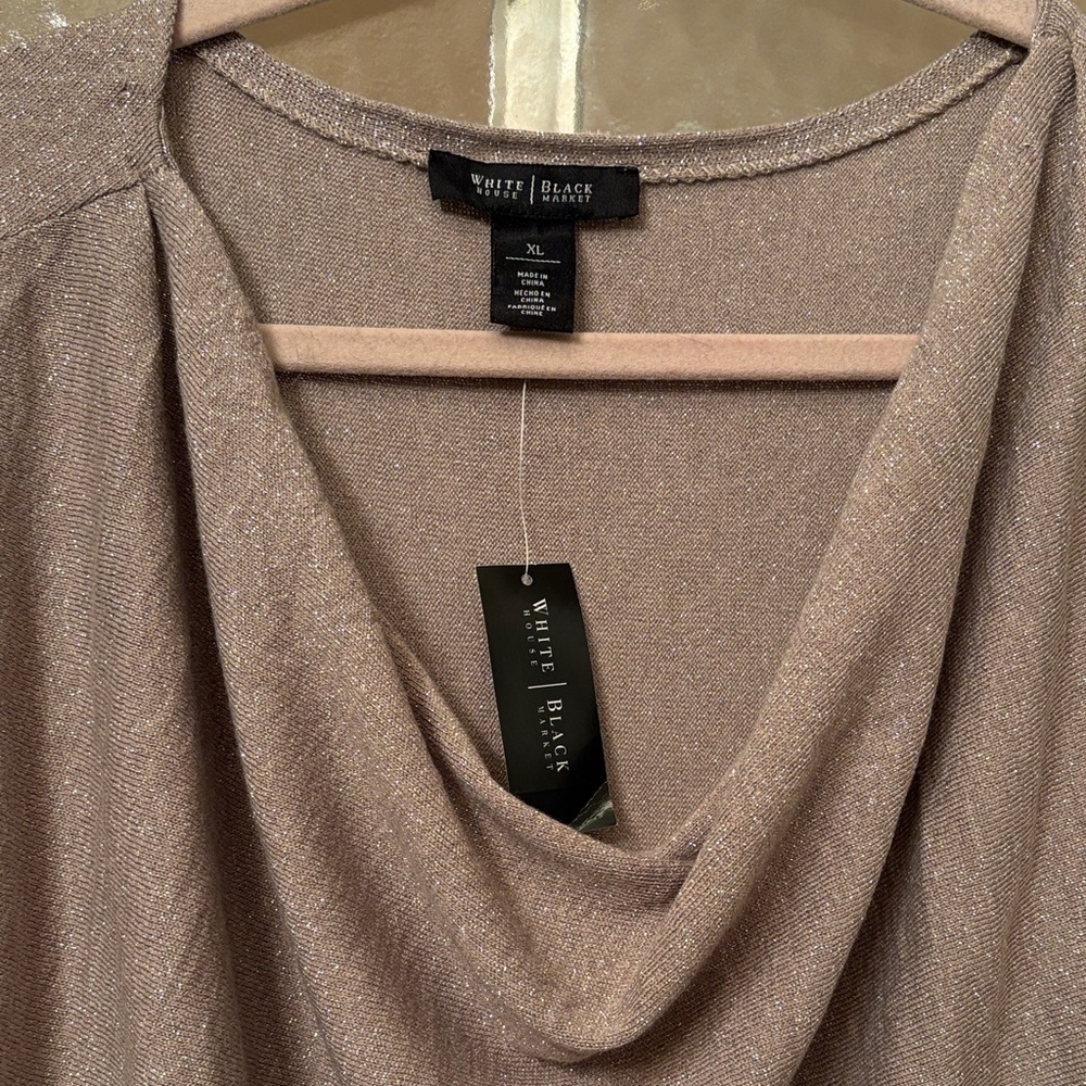White House Black Market Shimmery Taupe Draped Cowl Neck Top
